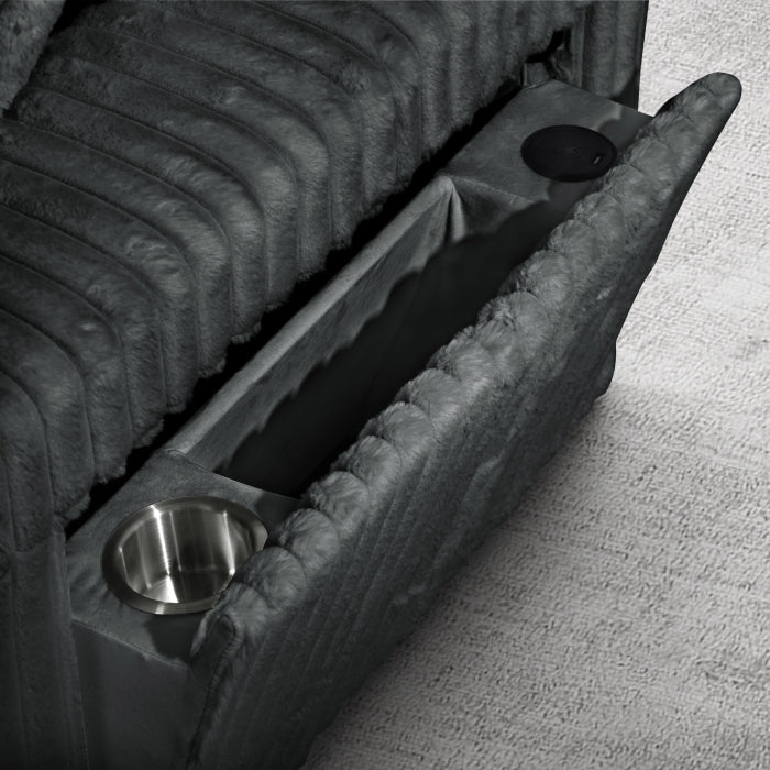 8279 3 pc dark grey corduroy fabric sectional sofa with double storage chaise and pop up center love seat chaise