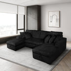 8280 3 pc black corduroy fabric sectional sofa with double storage chaise and pop up center love seat chaise
