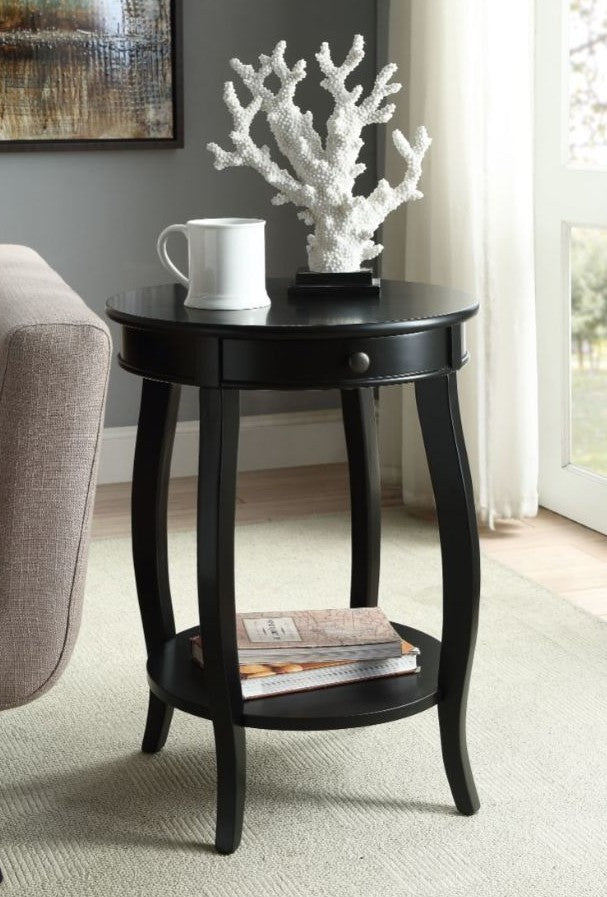 Acme 82812 Orren ellis murtaz alysa black finish wood round end table with drawer