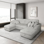 8282 3 pc silver corduroy fabric sectional sofa with double storage chaise and pop up center love seat chaise