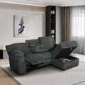 2-Piece Dark Grey Wide Corduroy Sectional Sofa with LAF Power Recliner, Drop-Down Tray Table & RAF Storage Chaise - 8285