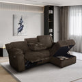 2-Piece Chocolate Wide Corduroy Sectional Sofa with LAF Power Recliner, Drop-Down Tray Table & RAF Storage Chaise - 8287