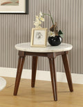Acme 82892 Wrought studio asuncion gasha walnut finish wood white marble top round chair side end table