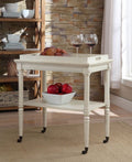 Acme 82908 Frisco antique white finish wood removable tray serving cart with casters and lower shelf