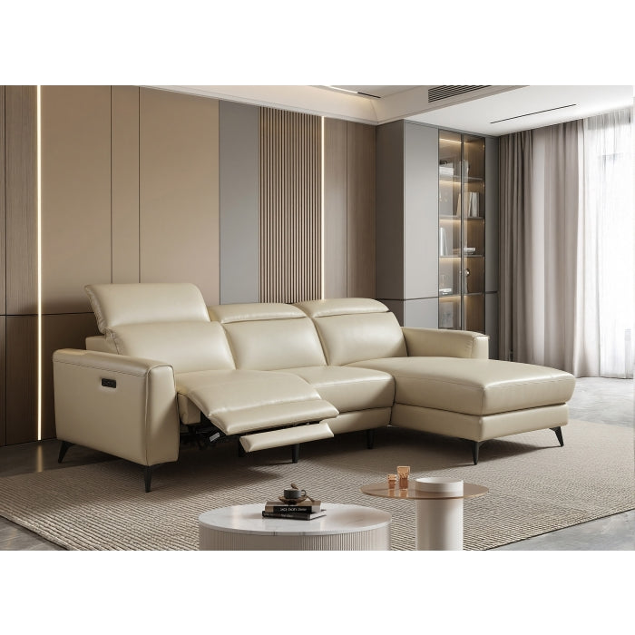 8291 2 pc Harriston cream breathable genuine leather power motion sectional sofa with chaise