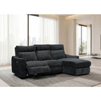 2-Piece Black Patterned Fabric Sectional Sofa with LAF Power Recliner, Power Headrest, USB Ports & RAF Storage Chaise - 8293