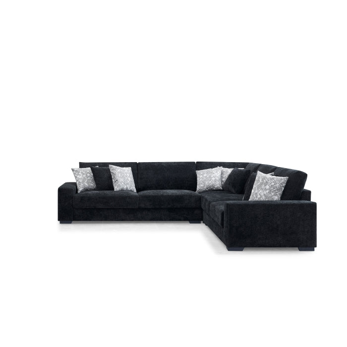 8295-3PC 3 pc Montclaire black flannel fabric 129" "L" shaped sectional sofa set