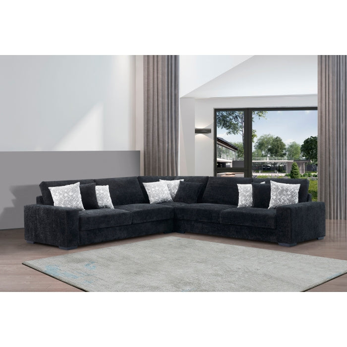 8295-3PC 3 pc Montclaire black flannel fabric 129" "L" shaped sectional sofa set