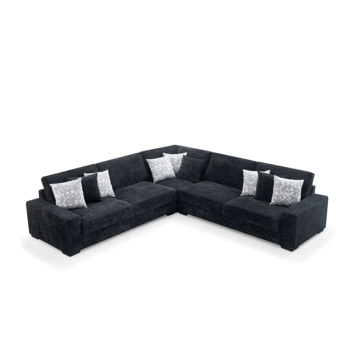 8295-3PC 3 pc Montclaire black flannel fabric 129" "L" shaped sectional sofa set