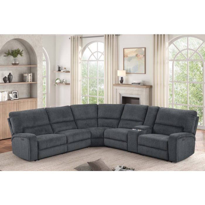3-Piece Grey Chenille Fabric Power Recliner Sectional Sofa with Console & LED Lights – 8298