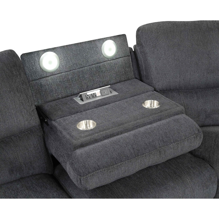 3-Piece Grey Chenille Fabric Power Recliner Sectional Sofa with Console & LED Lights – 8298