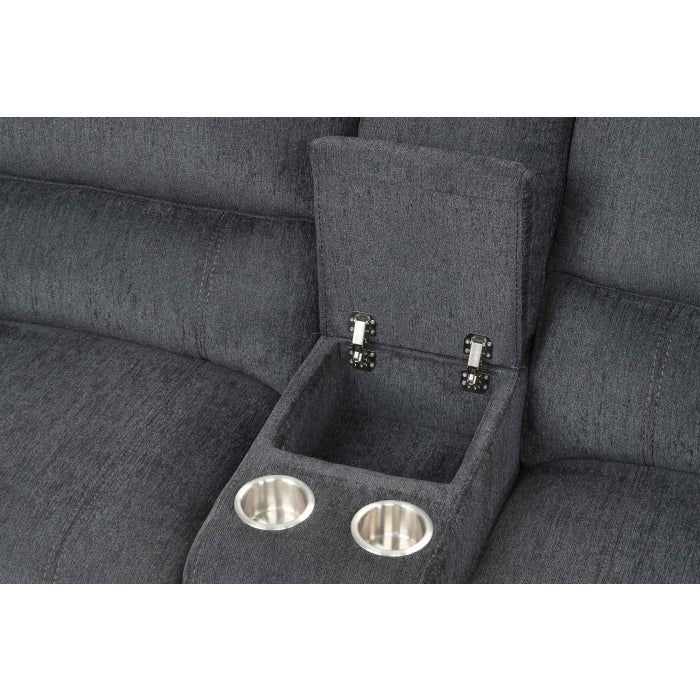 3-Piece Grey Chenille Fabric Power Recliner Sectional Sofa with Console & LED Lights – 8298