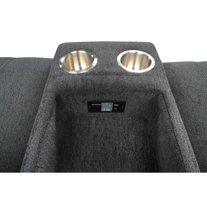 3-Piece Grey Chenille Fabric Power Recliner Sectional Sofa with Console & LED Lights – 8298