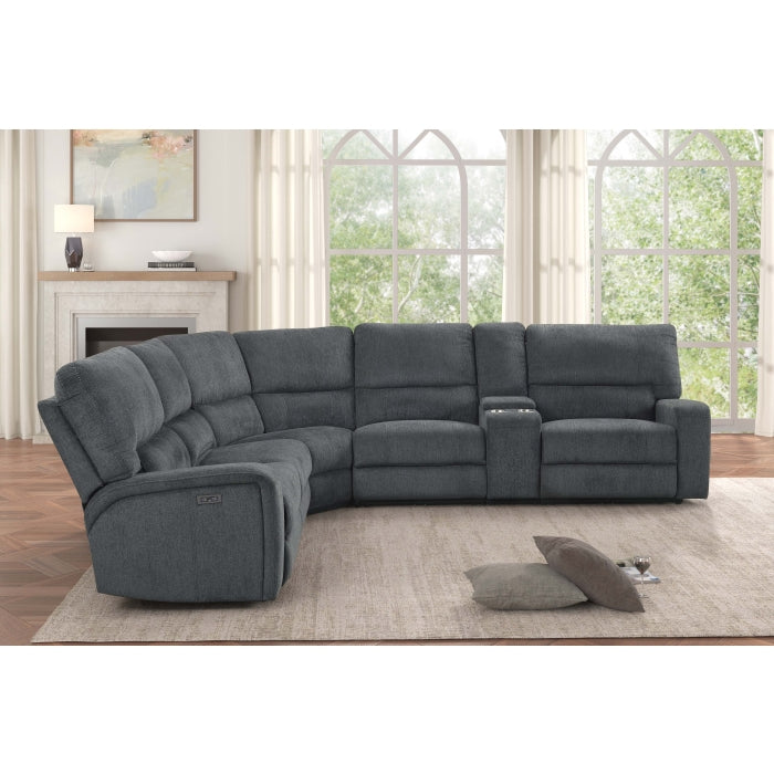 3-Piece Grey Chenille Fabric Power Recliner Sectional Sofa with Console & LED Lights – 8298