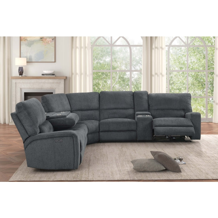 3-Piece Grey Chenille Fabric Power Recliner Sectional Sofa with Console & LED Lights – 8298
