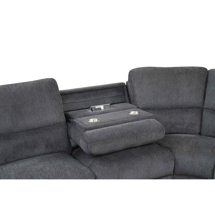 3-Piece Grey Chenille Fabric Power Recliner Sectional Sofa with Console & LED Lights – 8298