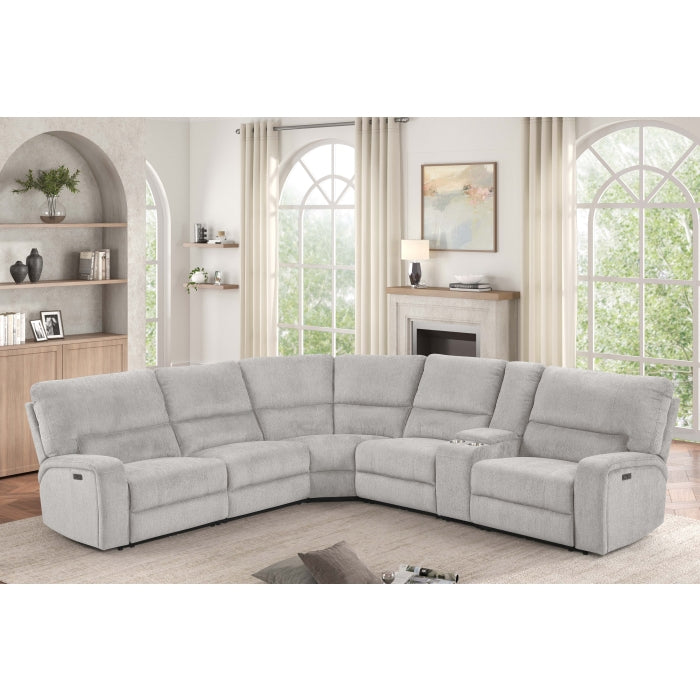 3-Piece Light Grey Chenille Fabric Power Recliner Sectional Sofa with Console & LED Lights – 8299