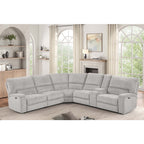 3-Piece Light Grey Chenille Fabric Power Recliner Sectional Sofa with Console & LED Lights – 8299