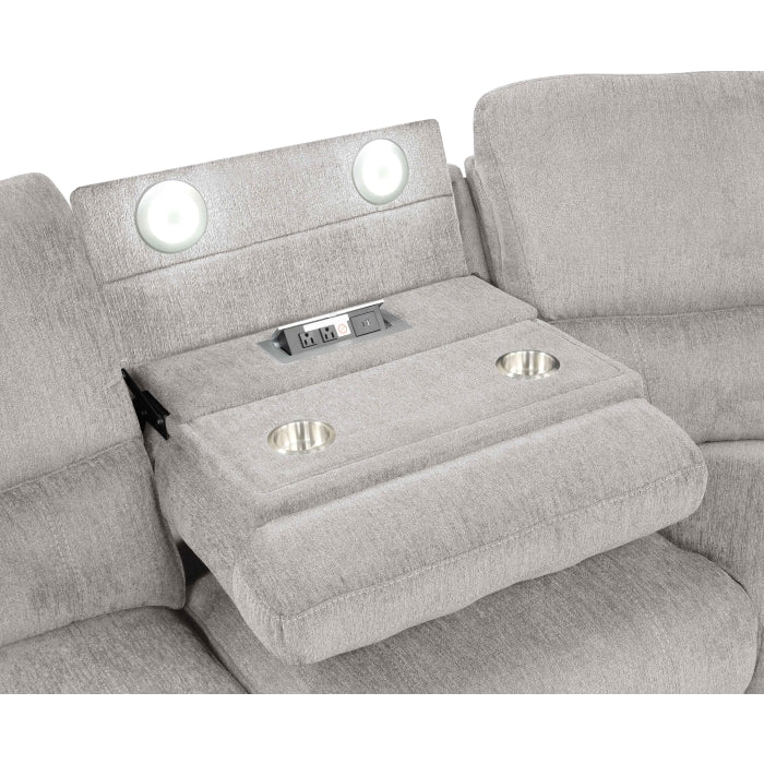 3-Piece Light Grey Chenille Fabric Power Recliner Sectional Sofa with Console & LED Lights – 8299