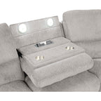 3-Piece Light Grey Chenille Fabric Power Recliner Sectional Sofa with Console & LED Lights – 8299