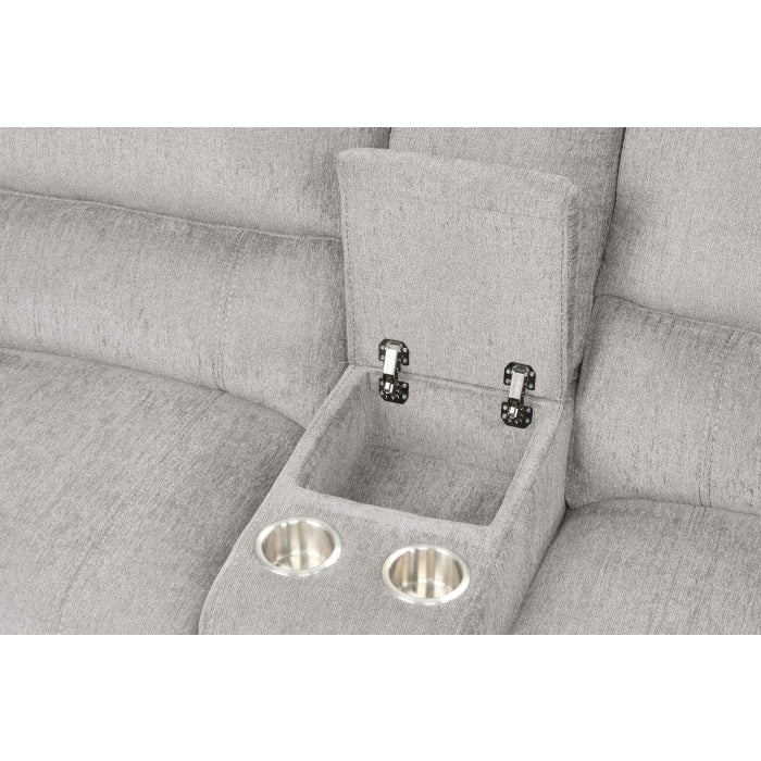 3-Piece Light Grey Chenille Fabric Power Recliner Sectional Sofa with Console & LED Lights – 8299