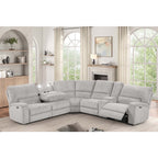 3-Piece Light Grey Chenille Fabric Power Recliner Sectional Sofa with Console & LED Lights – 8299