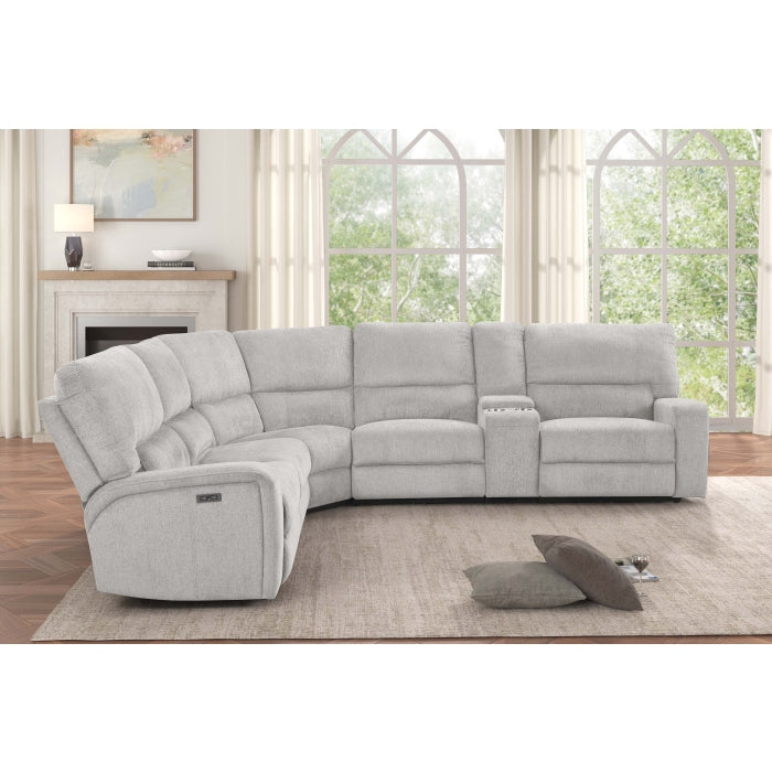 3-Piece Light Grey Chenille Fabric Power Recliner Sectional Sofa with Console & LED Lights – 8299