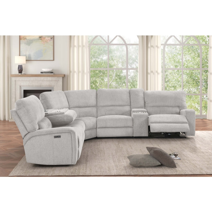 3-Piece Light Grey Chenille Fabric Power Recliner Sectional Sofa with Console & LED Lights – 8299