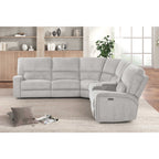 3-Piece Light Grey Chenille Fabric Power Recliner Sectional Sofa with Console & LED Lights – 8299