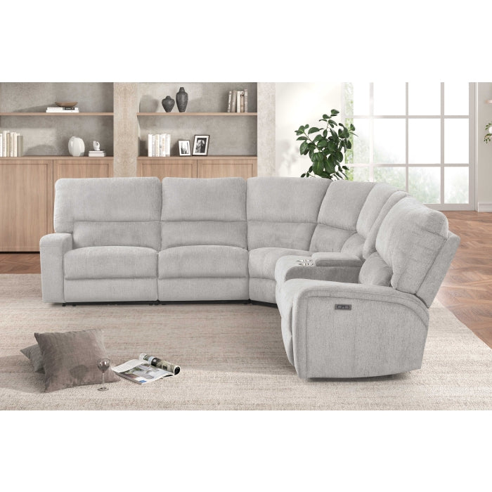 3-Piece Light Grey Chenille Fabric Power Recliner Sectional Sofa with Console & LED Lights – 8299
