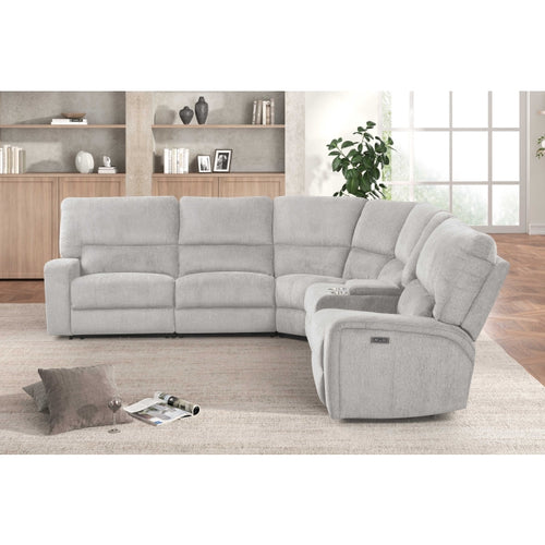 3-Piece Light Grey Chenille Fabric Power Recliner Sectional Sofa with Console & LED Lights – 8299