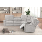 3-Piece Light Grey Chenille Fabric Power Recliner Sectional Sofa with Console & LED Lights – 8299