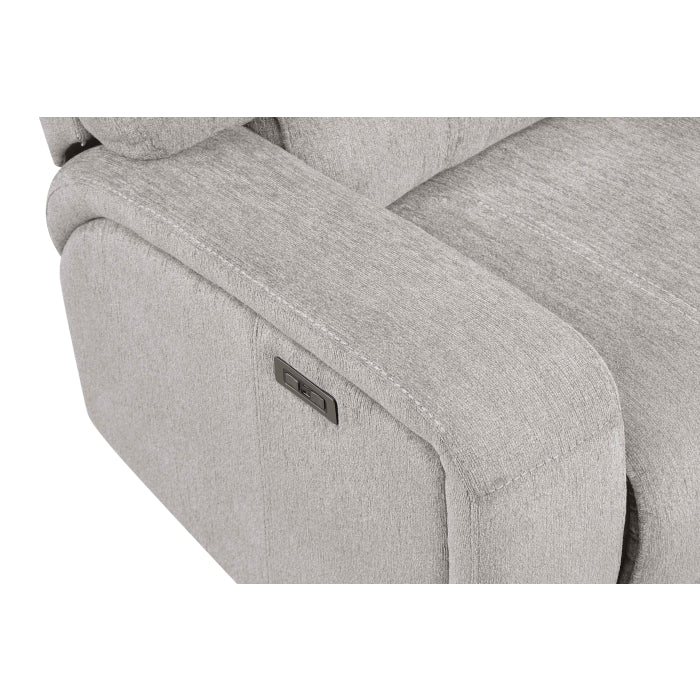 3-Piece Light Grey Chenille Fabric Power Recliner Sectional Sofa with Console & LED Lights – 8299