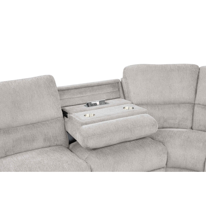 3-Piece Light Grey Chenille Fabric Power Recliner Sectional Sofa with Console & LED Lights – 8299
