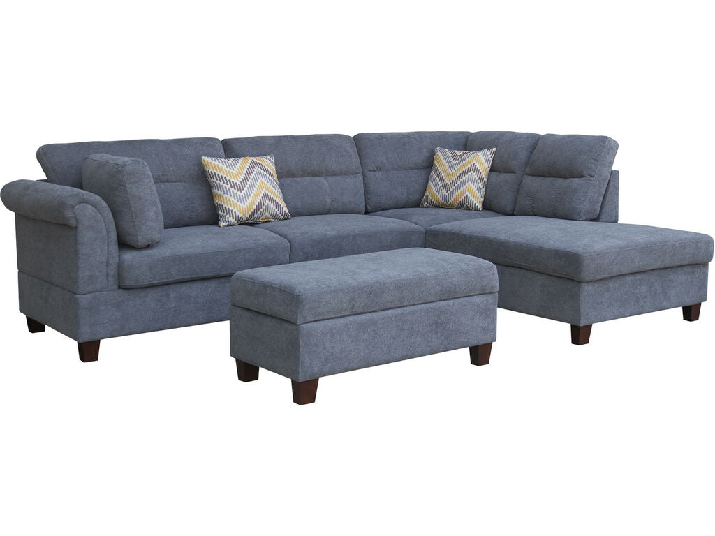 83000 3 pc Diego grey fabric sectional sofa with RAF chaise and storage ottoman