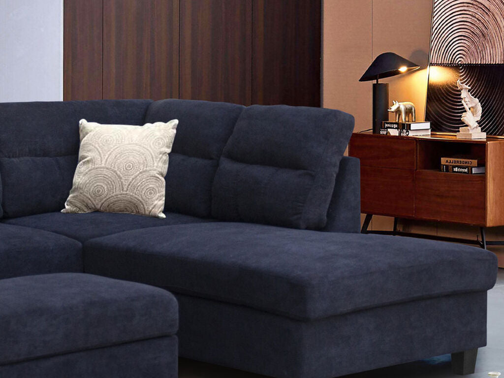 83001 3 pc Diego black fabric sectional sofa with RAF chaise and storage ottoman