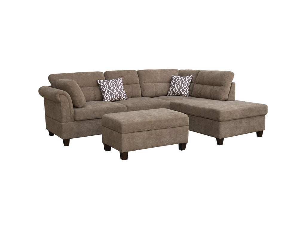 83003 3 pc Diego brown fabric sectional sofa with RAF chaise and storage ottoman