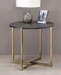 Acme 83007 Foundry select cerie bromia black finish wood top champagne metal frame round end table
