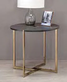 Acme 83007 Foundry select cerie bromia black finish wood top champagne metal frame round end table