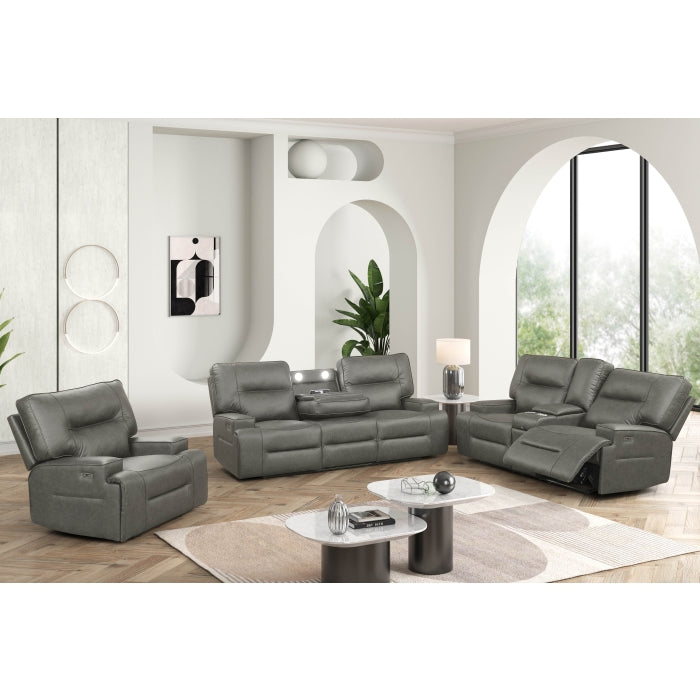 Gray Breathable Leatherette Power Motion Recliner Sofa & Loveseat Set – 8301-2PC