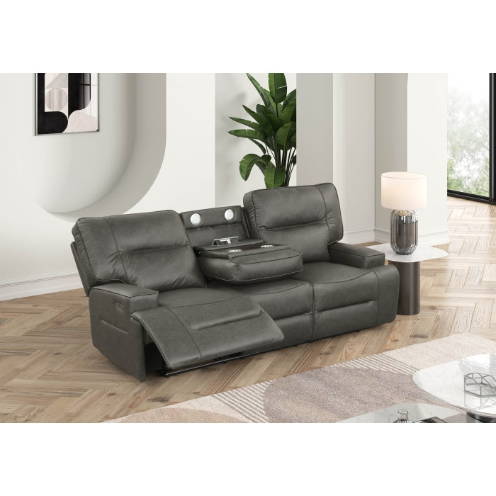 Gray Breathable Leatherette Power Motion Recliner Sofa & Loveseat Set – 8301-2PC