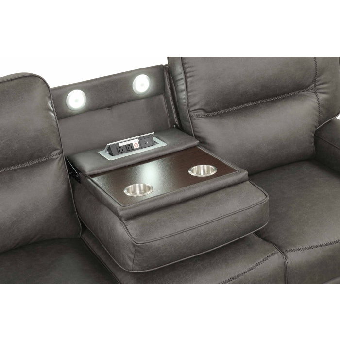 Gray Breathable Leatherette Power Motion Recliner Sofa & Loveseat Set – 8301-2PC