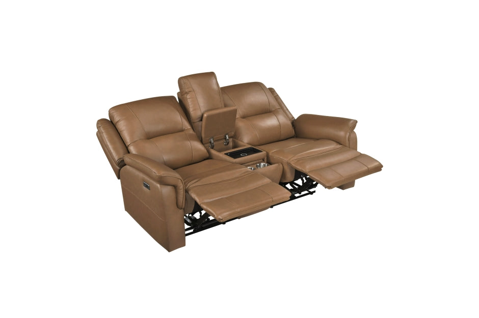 Haven 2-Piece Power Motion Sofa & Loveseat Set – Brown Top Grain Leather & Recliner Ends – 8301BRW-2PC