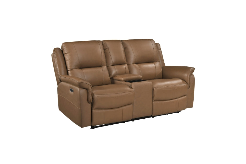 Haven 2-Piece Power Motion Sofa & Loveseat Set – Brown Top Grain Leather & Recliner Ends – 8301BRW-2PC