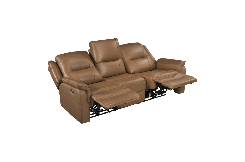 Haven 2-Piece Power Motion Sofa & Loveseat Set – Brown Top Grain Leather & Recliner Ends – 8301BRW-2PC