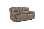 Haven 2-Piece Power Motion Sofa & Loveseat Set – Dark Taupe Top Grain Leather & Recliner Ends – 8301DTP-2PC