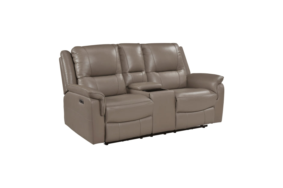 Haven 2-Piece Power Motion Sofa & Loveseat Set – Dark Taupe Top Grain Leather & Recliner Ends – 8301DTP-2PC