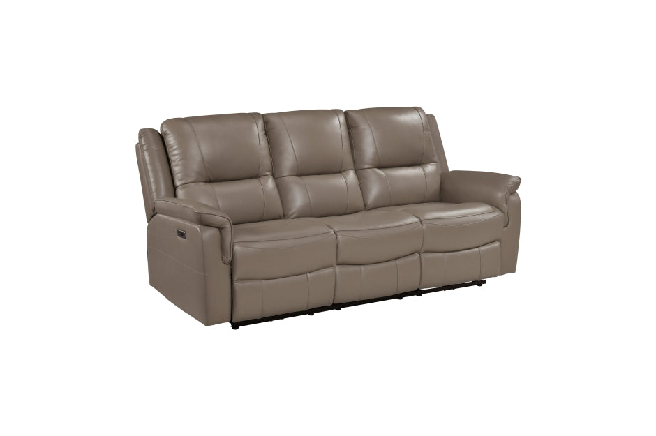 Haven 2-Piece Power Motion Sofa & Loveseat Set – Dark Taupe Top Grain Leather & Recliner Ends – 8301DTP-2PC
