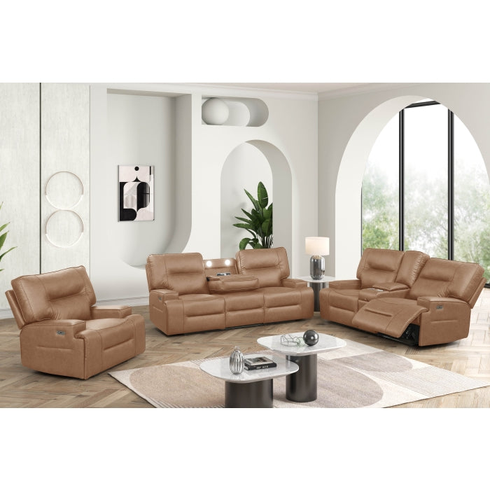 Camel Breathable Leatherette Power Motion Recliner Sofa & Loveseat Set – 8302-2PC