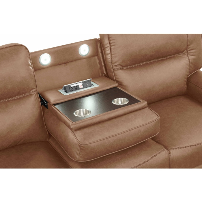 Camel Breathable Leatherette Power Motion Recliner Sofa & Loveseat Set – 8302-2PC